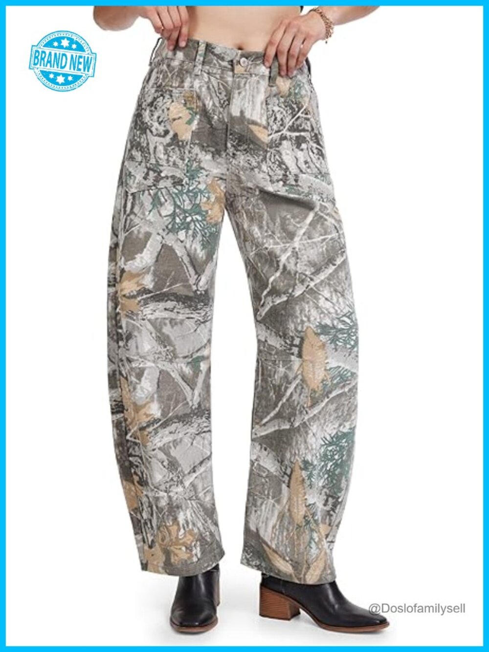 Camo Barrel Jeans Mid Rise Wide Leg Baggy Denim Pants Y2K Style with Pockets